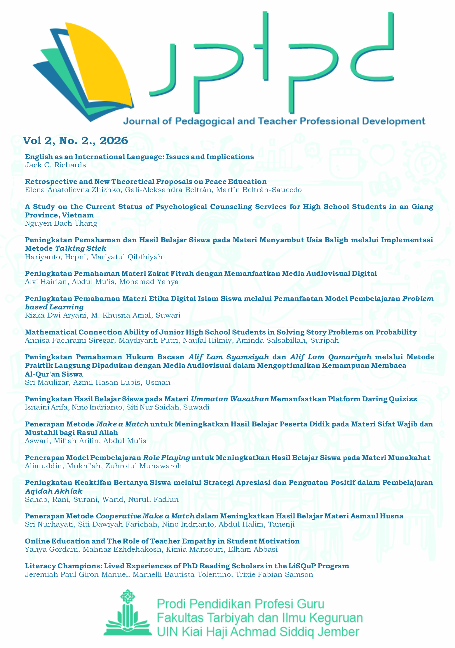 					View Vol. 2 No. 2 (2026): Journal of Pedagogical and Teacher Professional Development, January 2026
				